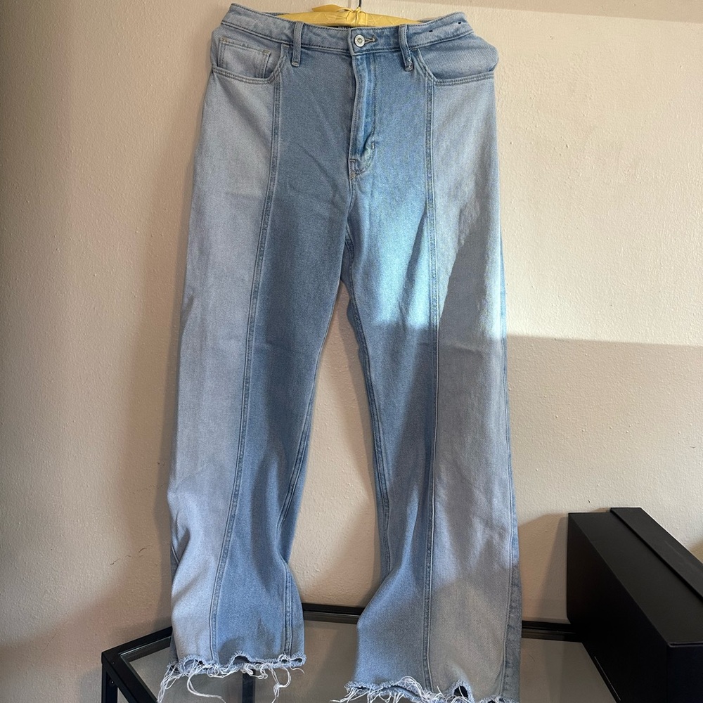 Stylish Light Blue Frayed Hem Jeans Hollister